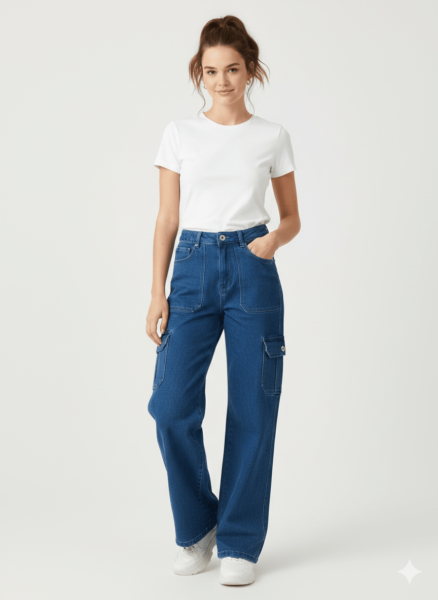 Full stretchable straight fit cargo jeans - Maruti Westren Wear