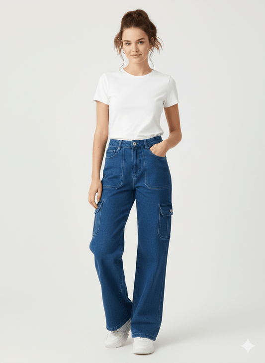 Full stretchable straight fit cargo jeans - Maruti Westren Wear