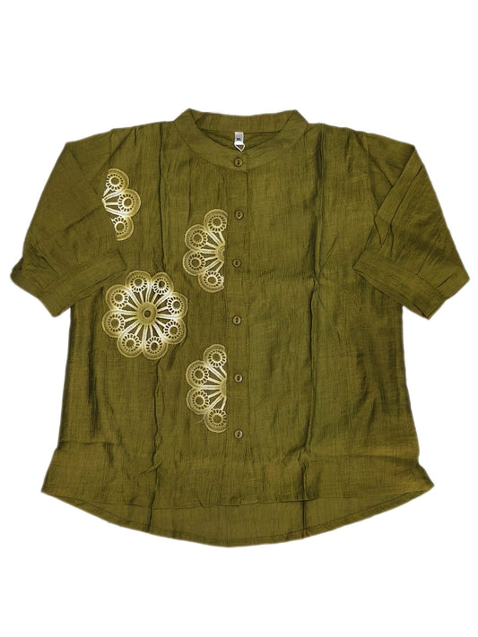 Elegant Maruti Western Wear fancy top with intricate design and vibrant colors, displayed on a mannequin.